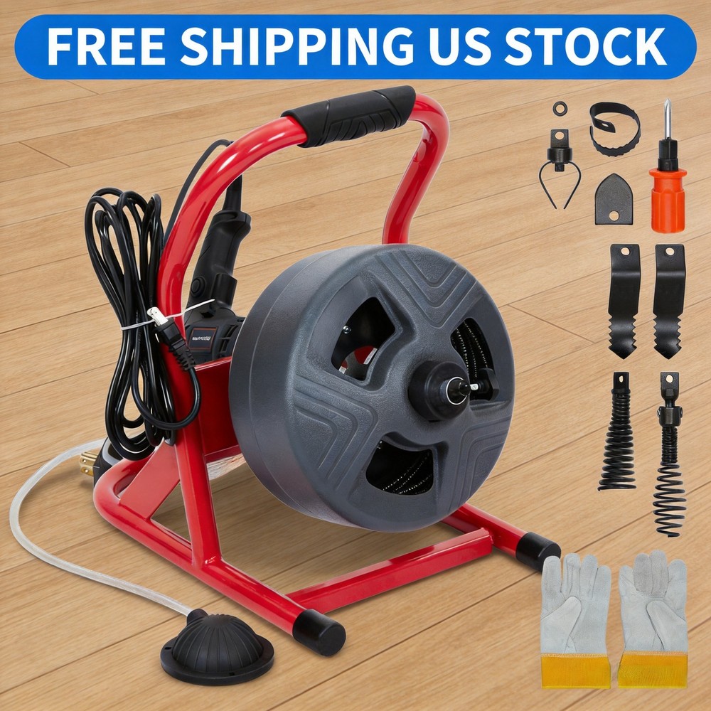 50Ft x Inch Drain Cleaner Machine, Electric Drain Auger Cleaner Sewer Snake 5/16