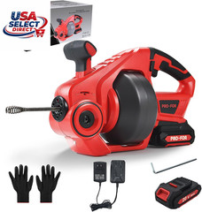 20V Cordless Electric Drain Auger, 25FT Auto-Feed Snake, LED Light