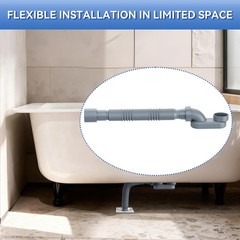 Flexible Freestanding Tub Drain Kit, Low Profile Flat P Trap for Small, Gray