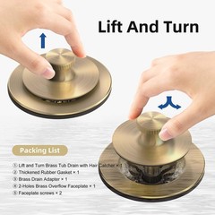 Champagne Brushed Gold Bronze Bathtub Drain, Hair Catcher and 2-Hole Overflow Fa