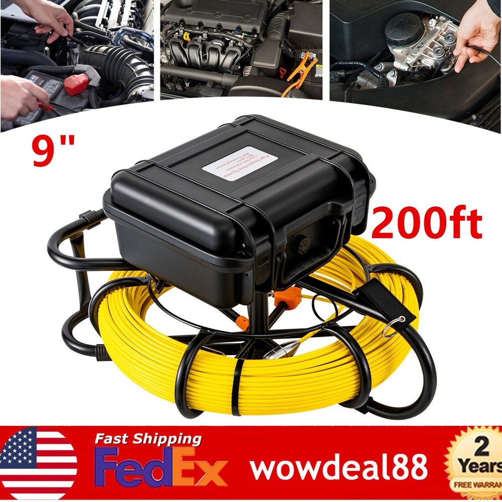 Drain Sewer Camera Pipe Inspection Camera System 60m / 200ft Cable W/9&rdquo; Monitor