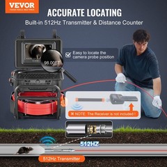 30m 98ft Self-Leveling Drain Camera with 512Hz Transmitter & Waterproof Probe