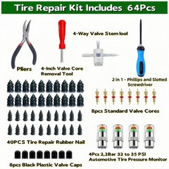Tire Plug Kit 64 Pcs Tire Repair Rubber Nails Kit with 2 SizesTire Caps with &hellip;