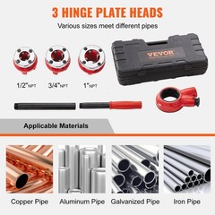 Ratcheting Threading Tool 1/2&Prime; 3/4&Prime; 1&Prime; NPT with Replaceable Dies Durable