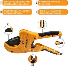 DOMINOX PVC Pipe Cutter, Ratchet PVC Cutting Tool, Cuts up to 2-1/2&Prime; Pipe