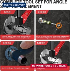 6 Pcs Plumbing Tools Kit with Angle Stop Wrench & 1/2-Inch Compression Sleeve Pu