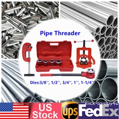 Ratchet Pipe Threader Kit Ratcheting Set w/ 5 Dies 3/8&rdquo; to 1-1/4&rdquo;& Handle BSPT