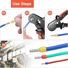 Ferrule Crimping Tool, Hexagonal Sawtooth Self-Adjustable Ratchet Wire Terminal