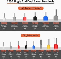 Octagonal Crimping Pliers Tool Kit with 1250PCS Single & Twin Ferrule Connectors