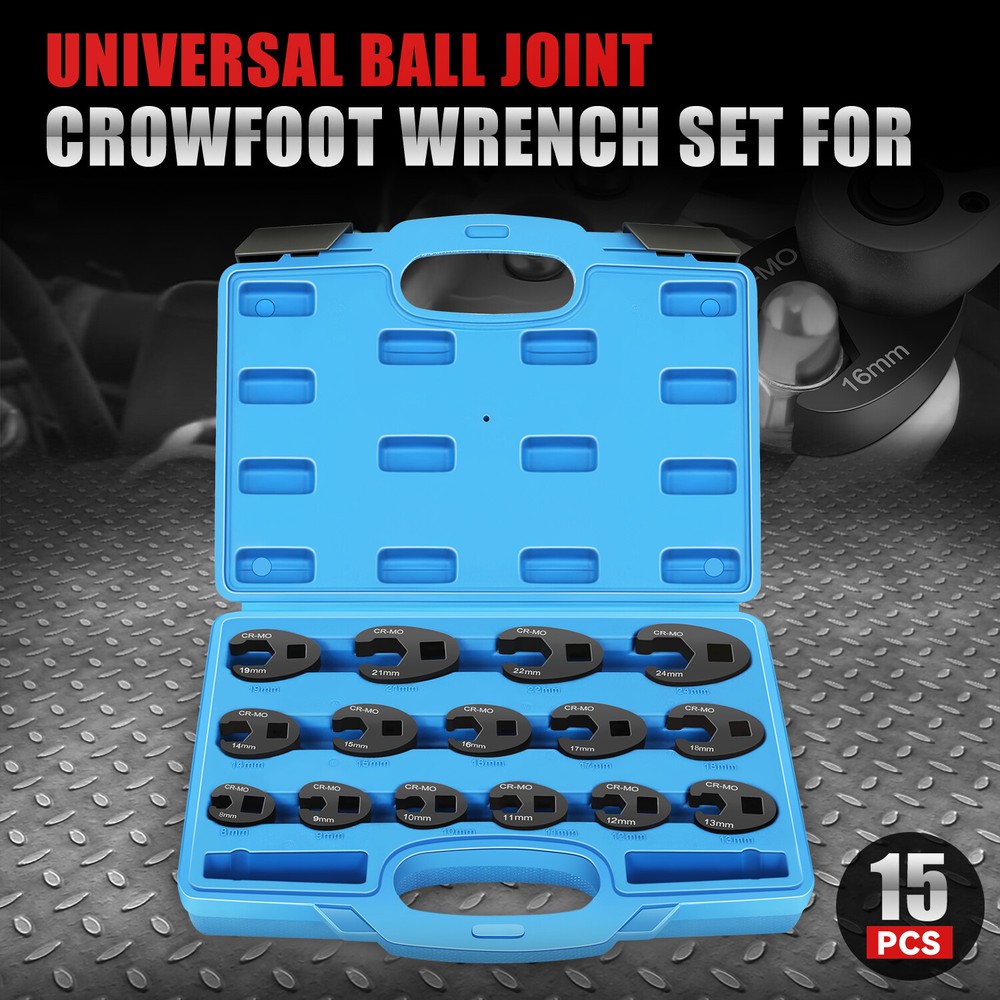 [15Pcs] 1/2&Prime; & 3/8&Prime; Drive Metric Crows Foot Crowfoot Wrench Set 8-24mm w/ Case