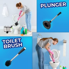 UMIEN Toilet Brush and Plunger Set 18-in &ndash; Updated 2025 1 pack, Satin Nickel