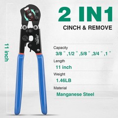 Long Handle PEX Crimp & Removal Tool with Cutter in Portable Box &ndash; 3/8&Prime; to 1&Prime;