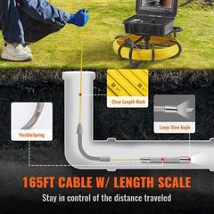 50m 165ft 9&Prime; Sewer Camera with 512Hz Locator & DVR, 12 LEDs, 16GB SD