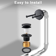 BOOMIBOO Bathtub Drain Tip-Toe Trim Set with Two-Hole Overflow Matte Black