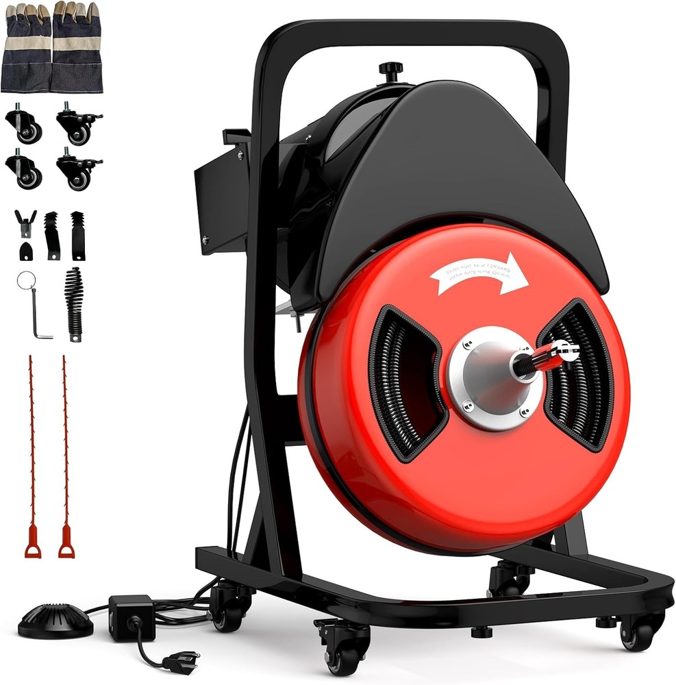 GRAVEE 50FT x 1/2&Prime; Electric Drain Cleaner Machine Auger for 2&Prime;-4&Prime; Pipes