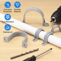 12Pcs 1-1/2 Inch PVC Pipe Straps, 2 Hole Conduit Pipe Clamps Supports, Gray