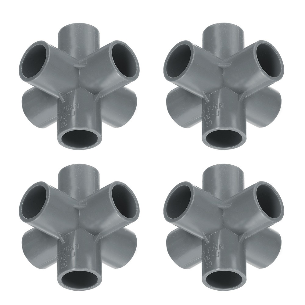 4pcs 6 Way Pipe Fittings 1/2&Prime; Elbow Pipe Connector Build Grade 90 Degree Grey