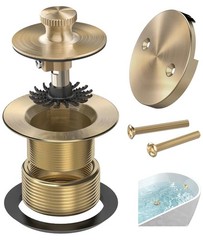 Champagne Brushed Gold Bronze Bathtub Drain, Hair Catcher and 2-Hole Overflow Fa