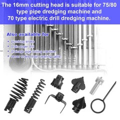 16mm Drain Cleaner Combination Cutter Head Set is drain auger 8PCS-Black