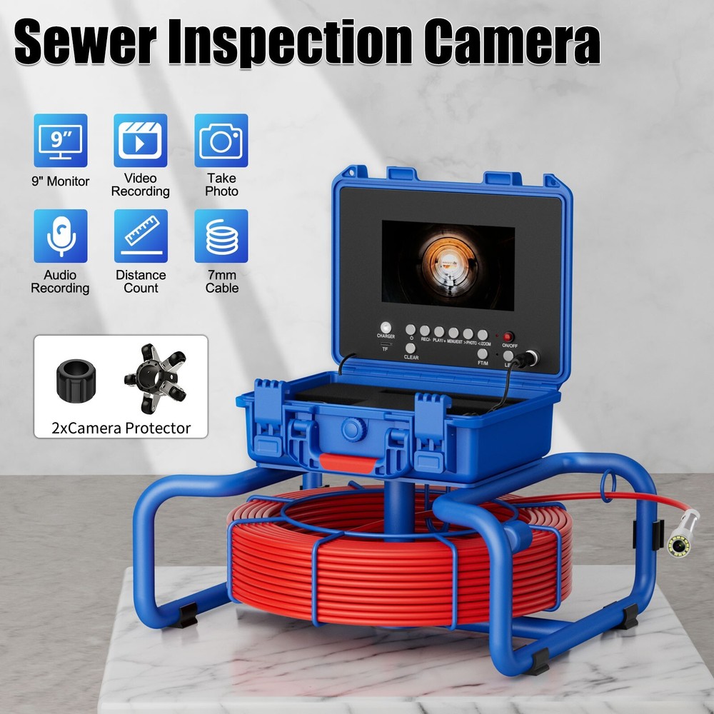 Pipe Inspection Camera 60M Sewer Drain Camera HD 7&Prime; Monitor w/ Meter Counter