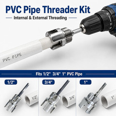 PVC Pipe Threader Kit, 1/2 3/4 1 in NPT, Drill Compatible