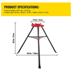 VEVOR 460-6 Tripod Pipe Chain Vise 6&Prime; Capacity Foldable Steel Legs w/ Tool Tray