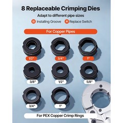 Uimoso Hydraulic Copper Pipe Crimping Tool with 8 Interchangeable Jaws