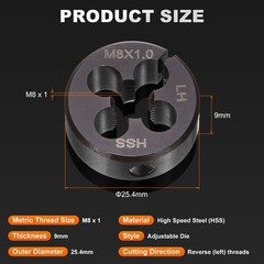 HSS M8 x 1 Metric Machine Thread Round Die Left Hand High Speed Steel