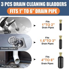 Fosenlion 3 Pcs Drain Bladder Kit, Drain Cleaning Bladder Fits 1&Prime; to 6&Prime; Pipes&hellip;