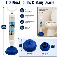High Pressure Pump Plunger Drain Clog Remover for Toilet Sink Tub Shower