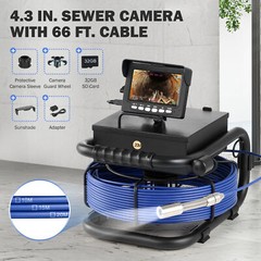4.3 in. Sewer Inspection Camera w 66ft/20m Cable Rechargeable Battery for Pipe