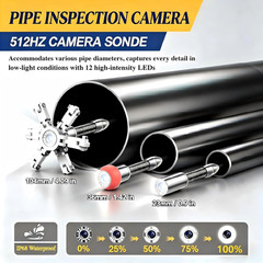HD Sewer Camera with 512Hz Locator, 165FT, 10&Prime; Display, 12 LEDs, IP68