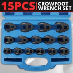 [15Pcs] 1/2&Prime; & 3/8&Prime; Drive Metric Crows Foot Crowfoot Wrench Set 8-24mm w/ Case