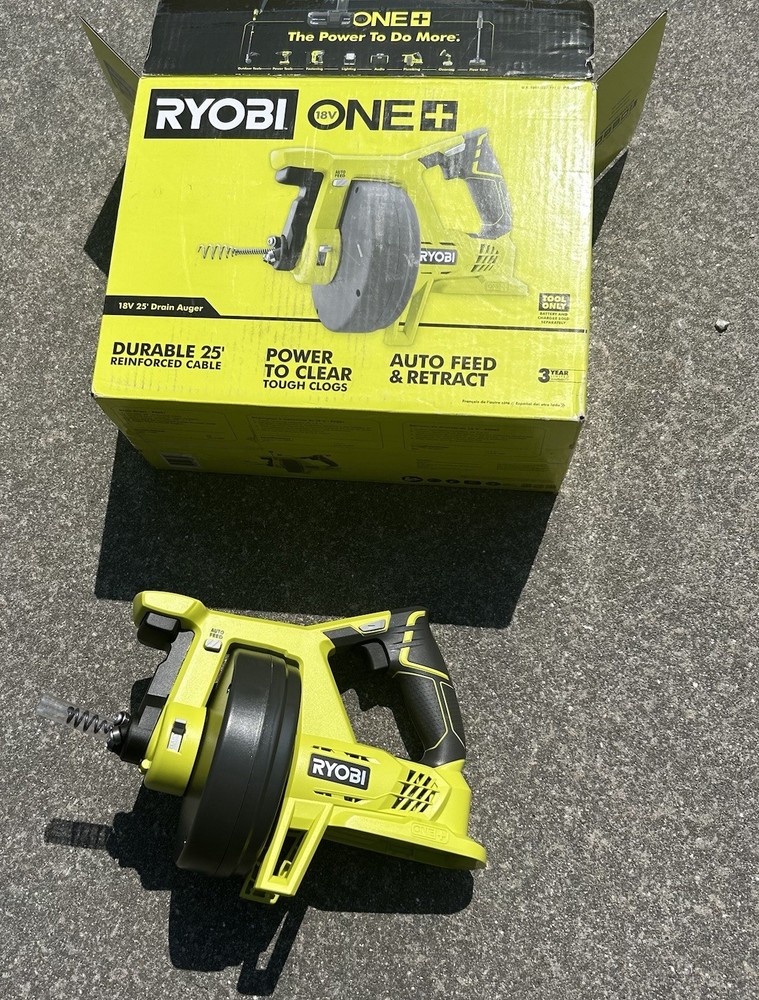RYOBI ONE+ 18V Cordless Drain Auger w/ 25 ft Cable, LED Light, Auto Feed P4001