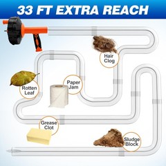 Auto Feed Drain Auger with Gloves, 33 Ft Drain Snake Hair Clog Remover