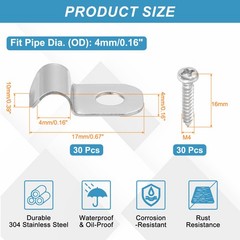 30Pcs 4mm(3/16&Prime;) One Hole Rigid Pipe Strap with Screws, Silver