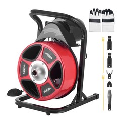 VEVOR Drain Cleaner Machine 50FT x 1/2Inch Manual Feed Snake Auger with 4 Cutter