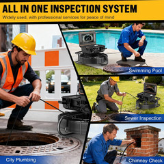100Ft Self-Leveling Sewer Camera with HD Screen & 12 LED Lights, DVR Included