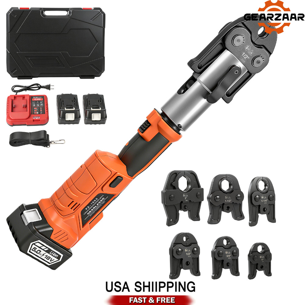 1/2&Prime; -2&Prime; Pro Press Tool Pipe Crimping Kit Press Tool Battery Kit with 6 Jaws US