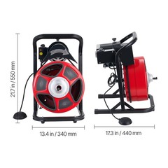 Uimoso Drain Cleaning Machine 50FT x 1/2Inch Manual Feed Snake with 4 Cutters
