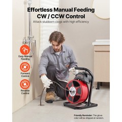 Uimoso Drain Cleaning Machine 50FT x 1/2Inch Manual Feed Snake with 4 Cutters
