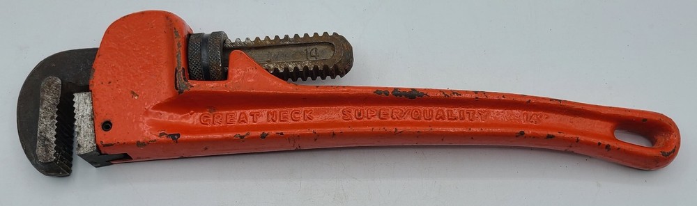Vintage Great Neck 13&rdquo; Pipe Tool Monkey Wrench PW14 Forged Steel Heavy Duty READ