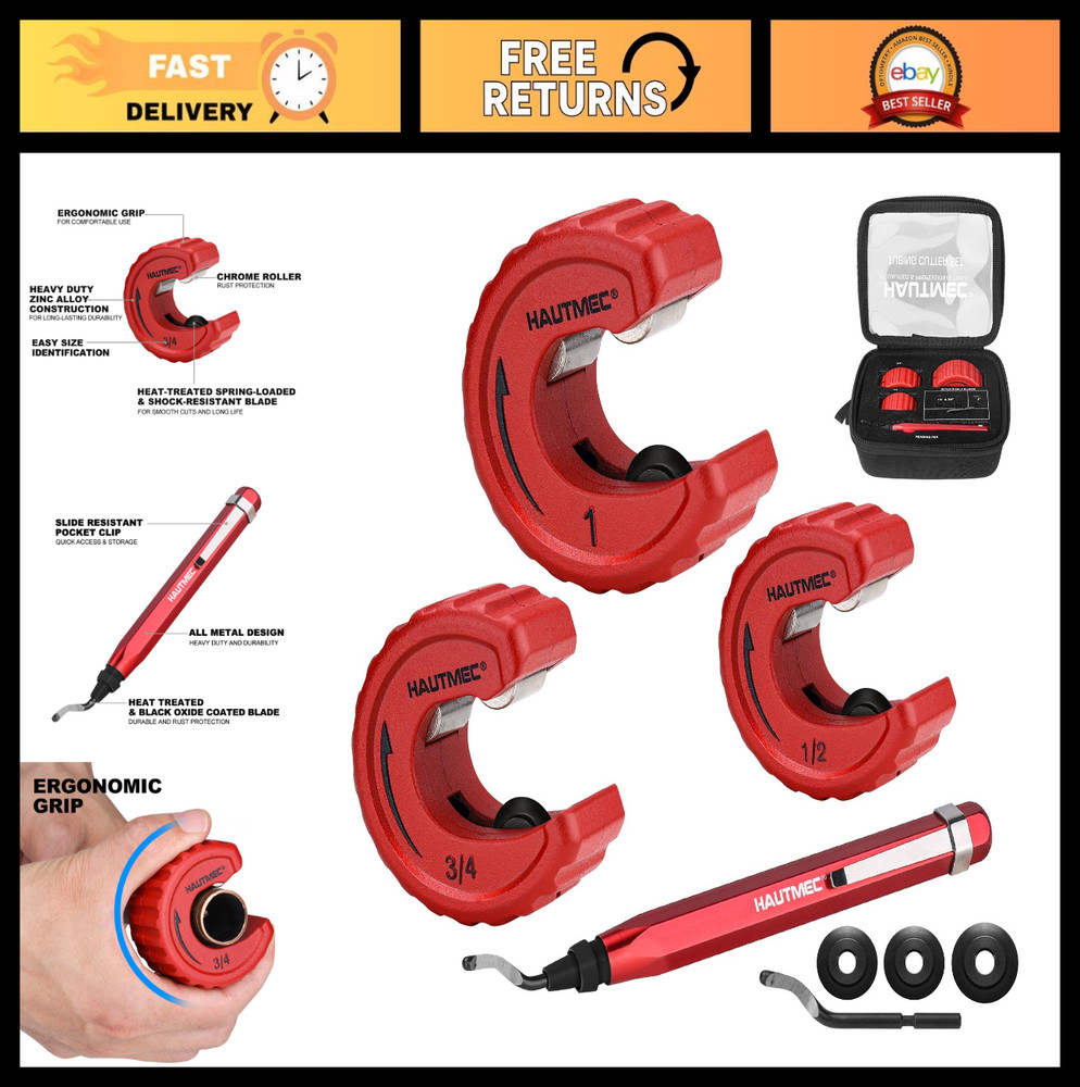 3-Piece Copper Tubing Cutter Set with Portable Case, Pipe Cutters & Accessories