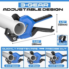 EZUVITA 3-Gear Adjustable Ratcheting PVC Pipe 2-1/2&Prime;|Adjustable Opening