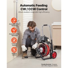 VEVOR Drain Cleaner Machine Electric Drain Auger 100FT x 1/2 In Auto Feed