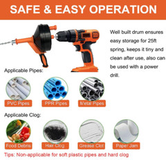 Drain Auger 25Ft, Plumbing Snake with Drill Attachment, Plumbers Snake