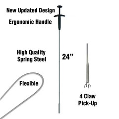 24 In. Ergonomic Handle, Flexible, 4 Claw Pick-Up Tool, Jewelry Retriever, Clog