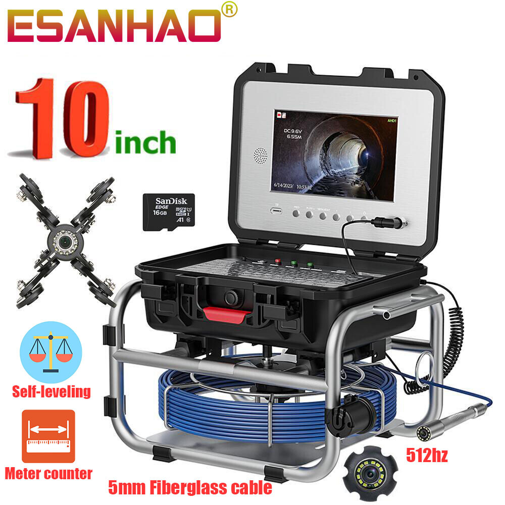 50M Sewer Pipe Inspection Camera 512HZ Self leveling Meter Counter 10&Prime; Monitor