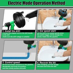 New 50ft Drain Auger Plumbing Snake Manual & Drill Powered w/ Bag Gloves