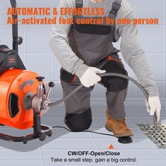 VEVOR&nbsp;Drain Cleaner Machine&nbsp;Electric Drain Auger 75&nbsp;FT x 1/2 In&nbsp;Auto Feed